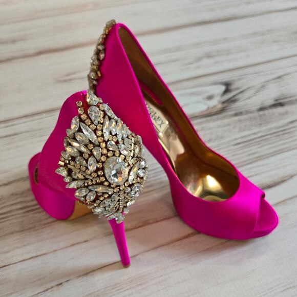 Badgley Mischka Kiara Stacked Heel Stiletto Open Toe Pumps Pink sz 7 - Picture 1 of 9